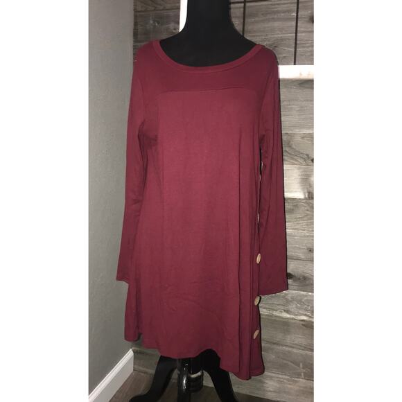 iGENJUN Maroon Long Sleeve Long Sweater dress W/buttons size small S - Picture 1 of 5